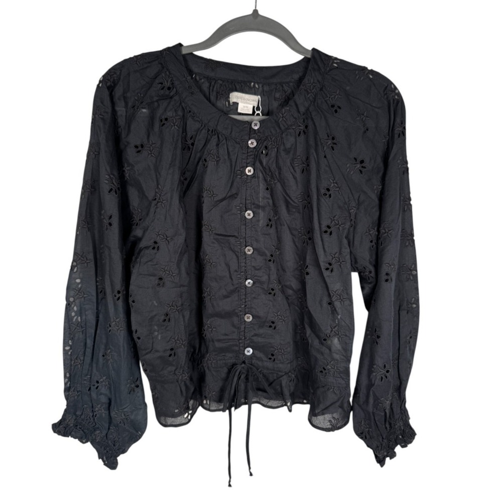 Outerknown Womens‎ Medium Poet Blouse Top Black Eyelet Boho Peasant New W/Tag